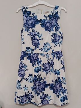 Daniel Cremieux White Dress with Blue Floral Print